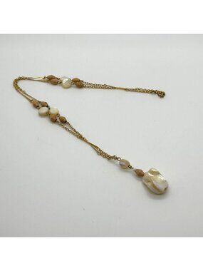 Vintage Gold Tone Necklace Mother Of Pearl & Acrylic Beads Boho Tropical Cruise